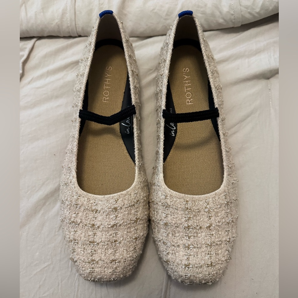 Rothy's Textured Cream Flats with Black Accent